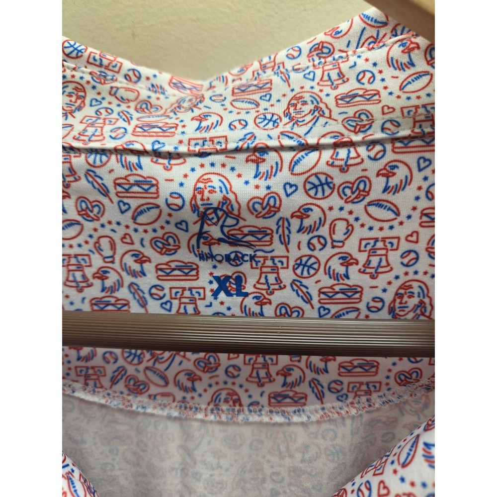 Rhoback Mens XL Philadelphia Liberty Bell Novelty Print Performance Golf Polo - Picture 3 of 8